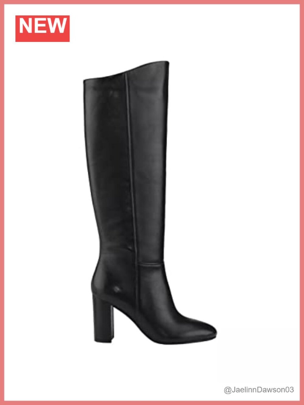 Knee High Block Heel Leather Boots Almond Toe Zip Closure